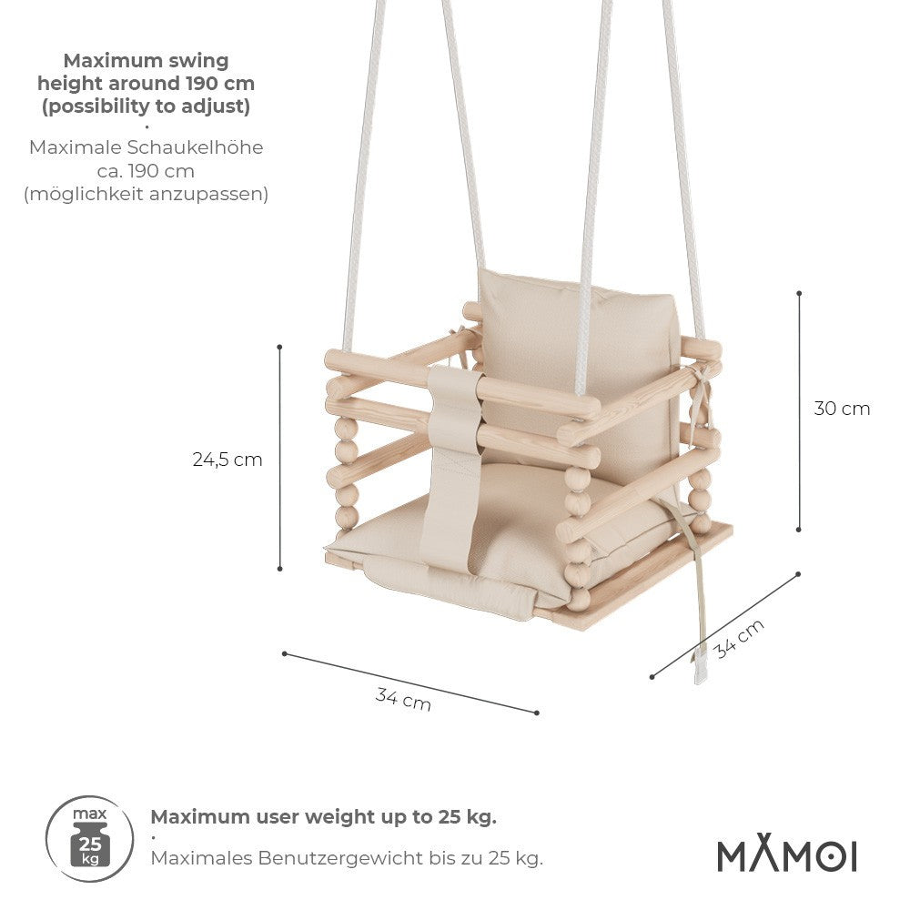 MAMOI® Babyschaukel, Schaukel Indoor, Holzschaukel für baby und Kinder, Kinderschaukel, Schaukeln aus Holz, Kleinkinderschaukel für kinderzimmer und türrahmen ab 1 jahr, 3 in 1-2