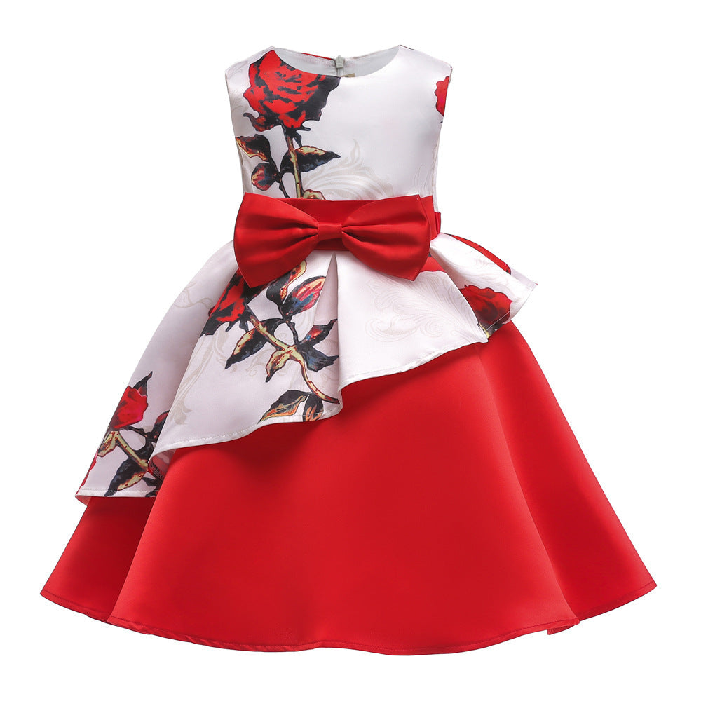 Baby Girl Floral Pattern Bow Tie Princess Tutu Dress Formal Dress-6
