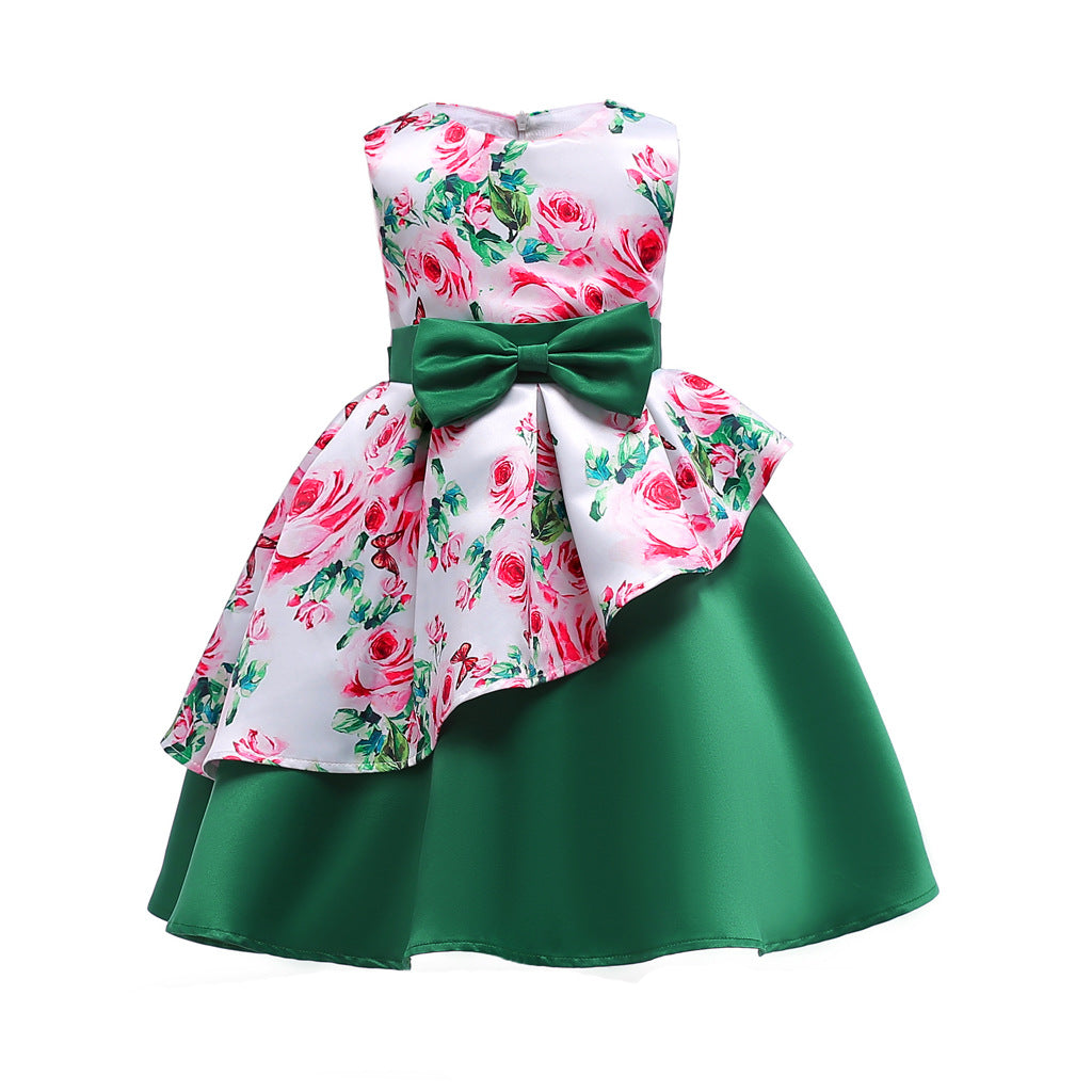 Baby Girl Floral Pattern Bow Tie Princess Tutu Dress Formal Dress-8