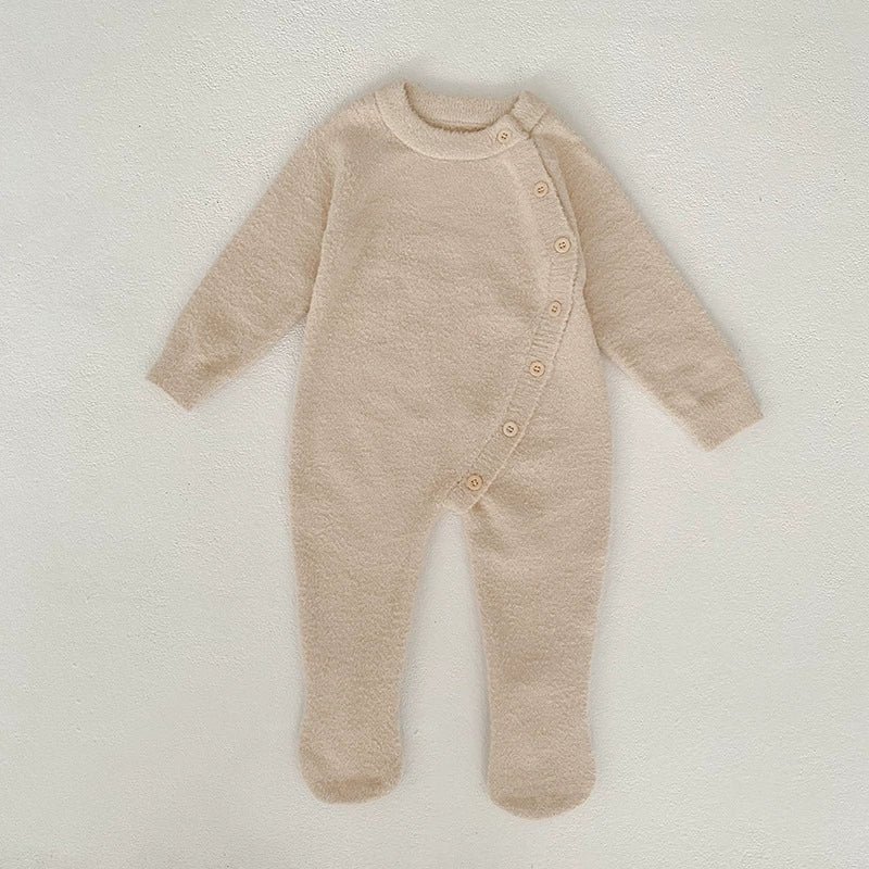 Autumn and Winter Arrival Unisex Baby’s Solid Color Crew Neck Fluffy Rompers-1