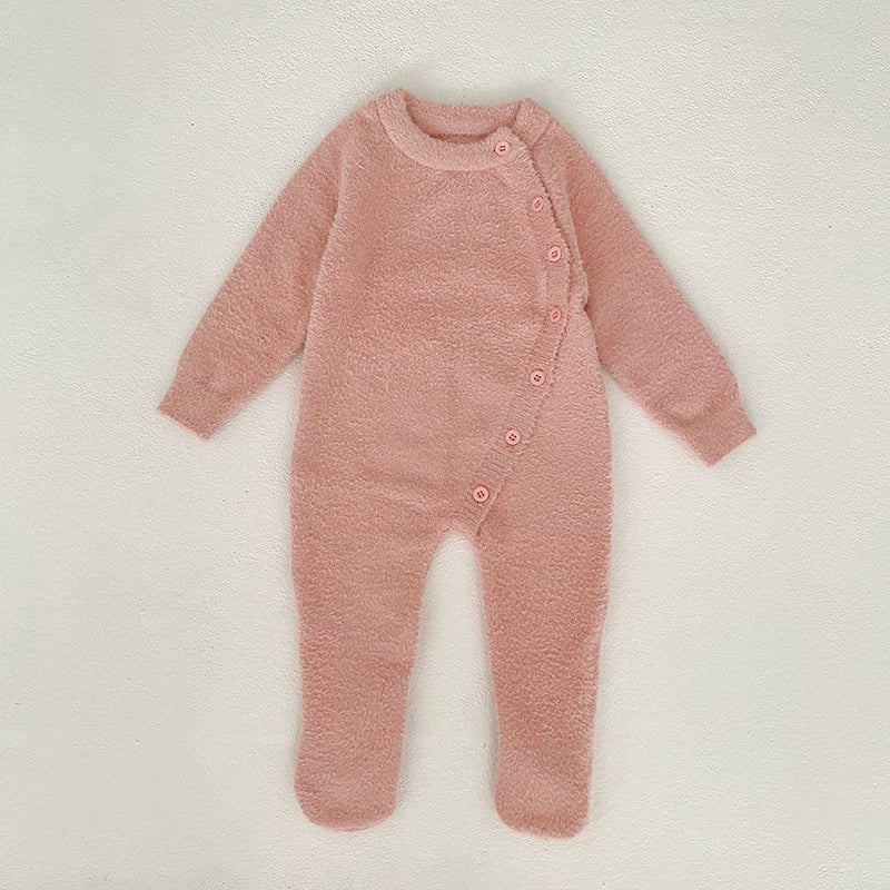Autumn and Winter Arrival Unisex Baby’s Solid Color Crew Neck Fluffy Rompers-3