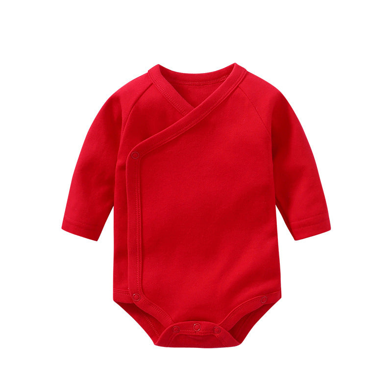 Baby Multi Color Bias Placket With Slanting Button Long Sleeve Onesies-11