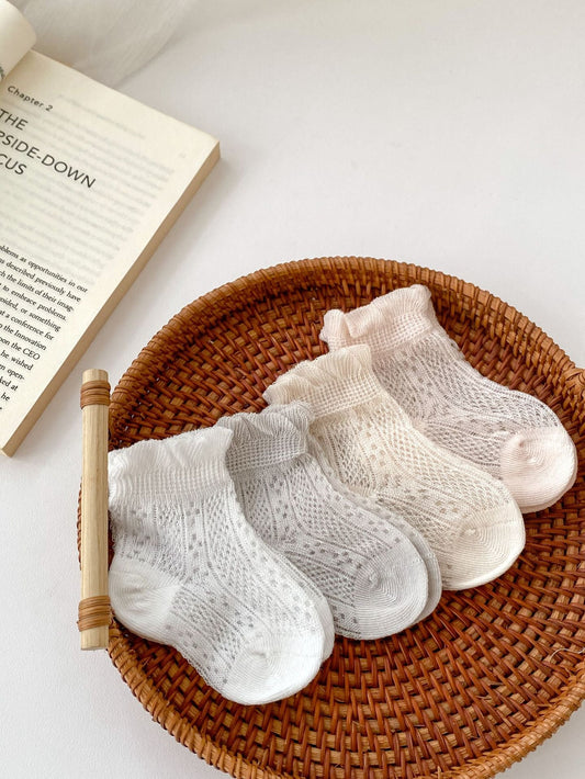 Pairs Summer Super Thin Breathable Socks For Girls: Baby Girls Floral Pattern Socks-0