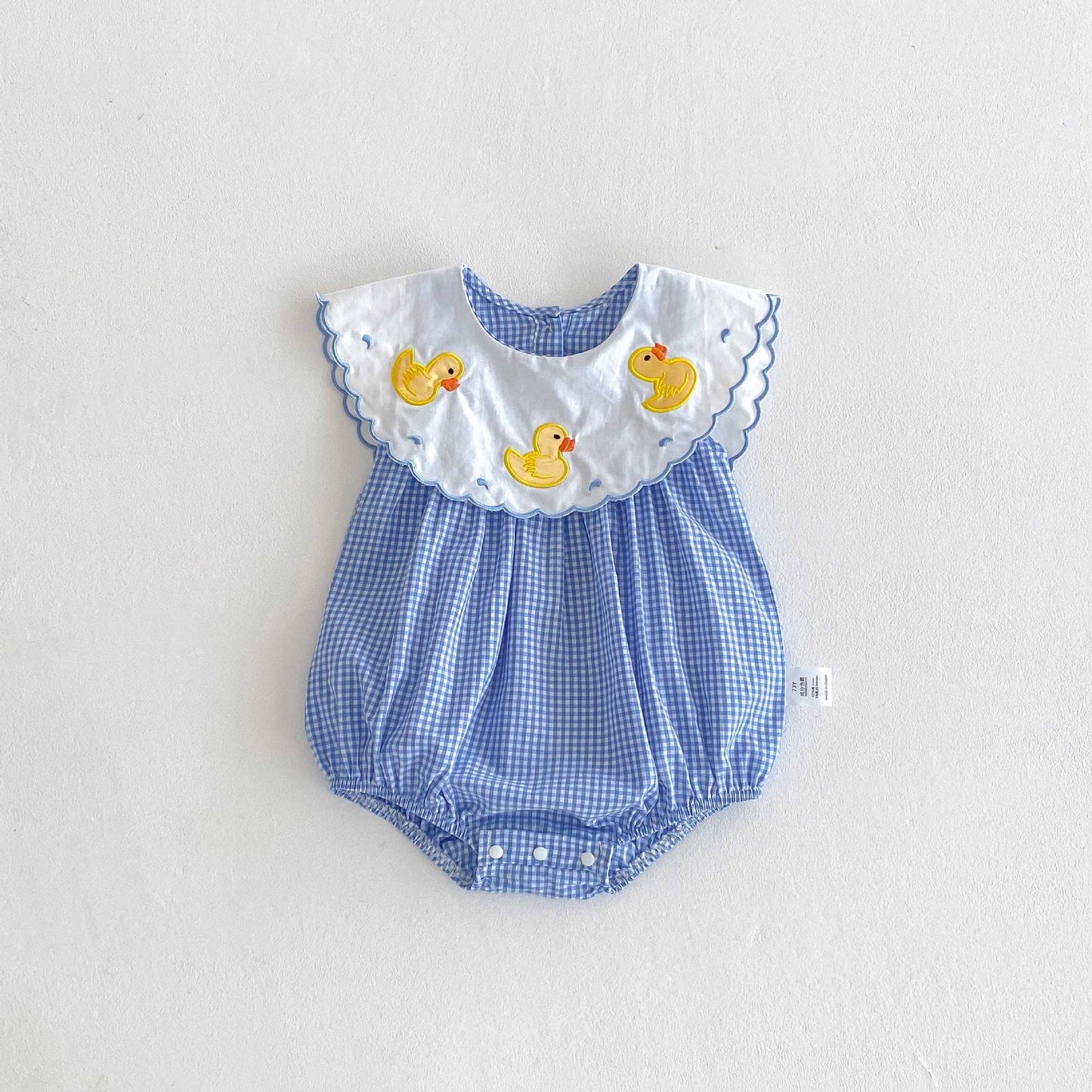 Summer Arrival Baby Girls Cute Plaid Sleeveless Ducks Pattern Onesies-0