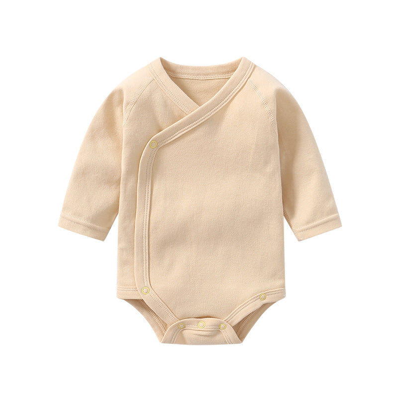 Baby Multi Color Bias Placket With Slanting Button Long Sleeve Onesies-5